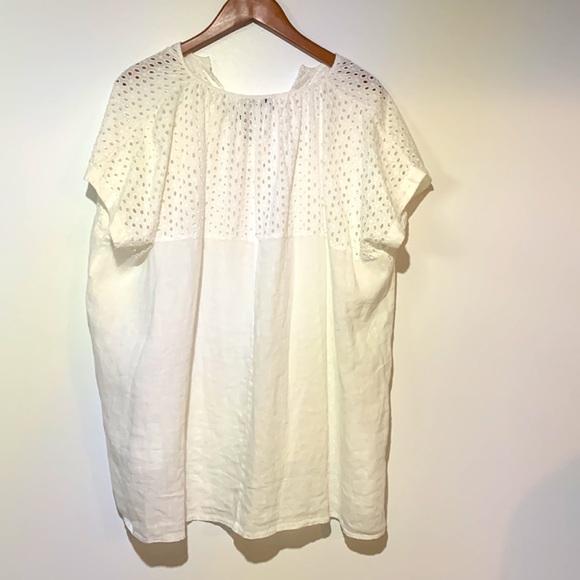 NWT 0039 Italy Linen Happy Fancy Eyelet Shoulder Cover Up Top  One Size - Picture 2 of 8